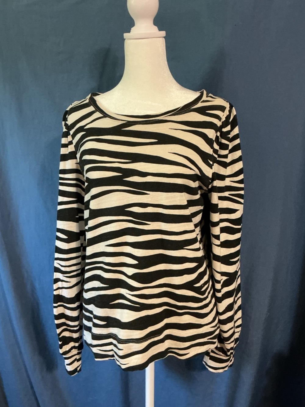 LOFT Black and White Zebra-Print Long Sleeve Top